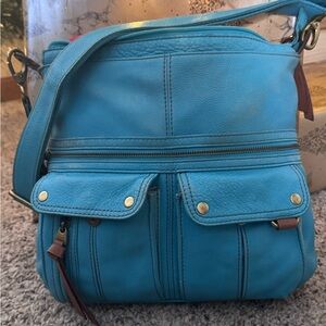 Fossil Teal Leather Vintages Crossbody